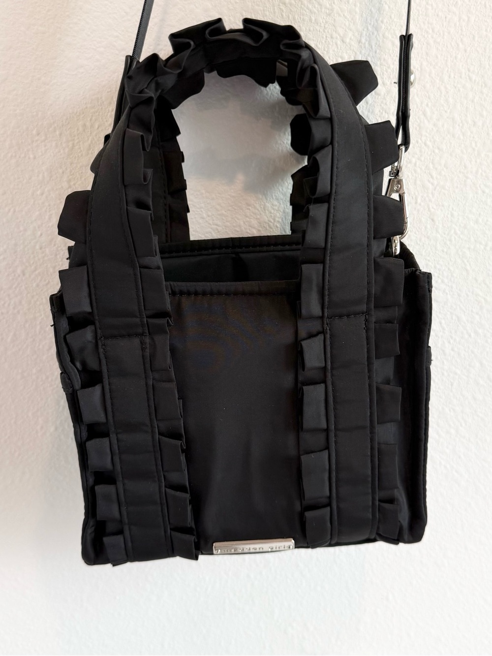MADDEN GIRL Emilyy Ruffle Nylon Mini Tote in Black - Picture 5 of 14